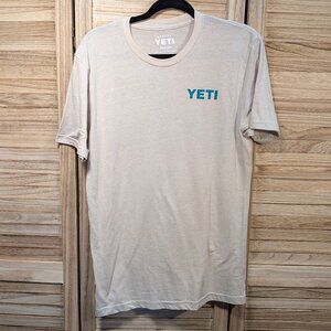 YETI T-shirt Tan with Teal Logo Size Medium